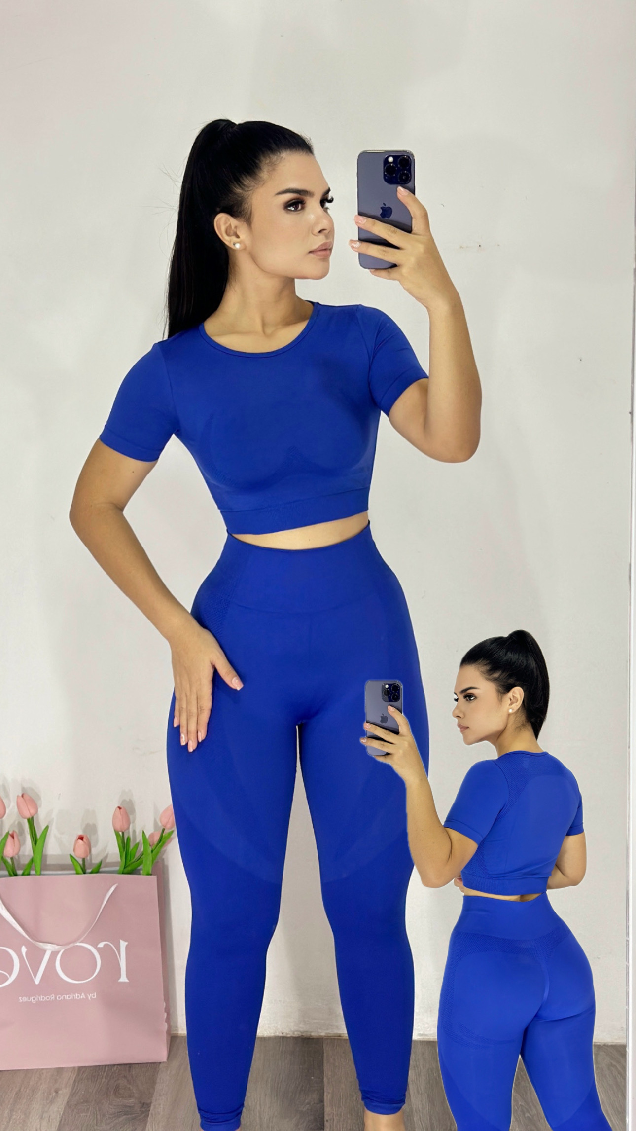 Set Deportivo top con mangas + licra larga. Azul