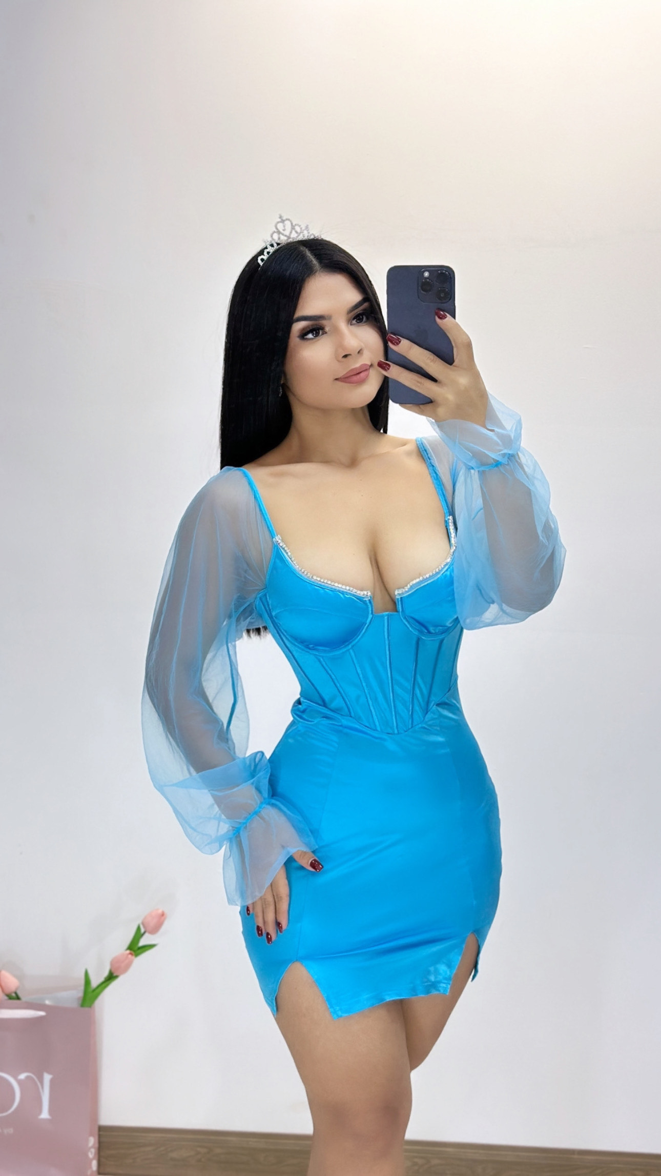 Vestido corto estilo cenicienta - Celeste