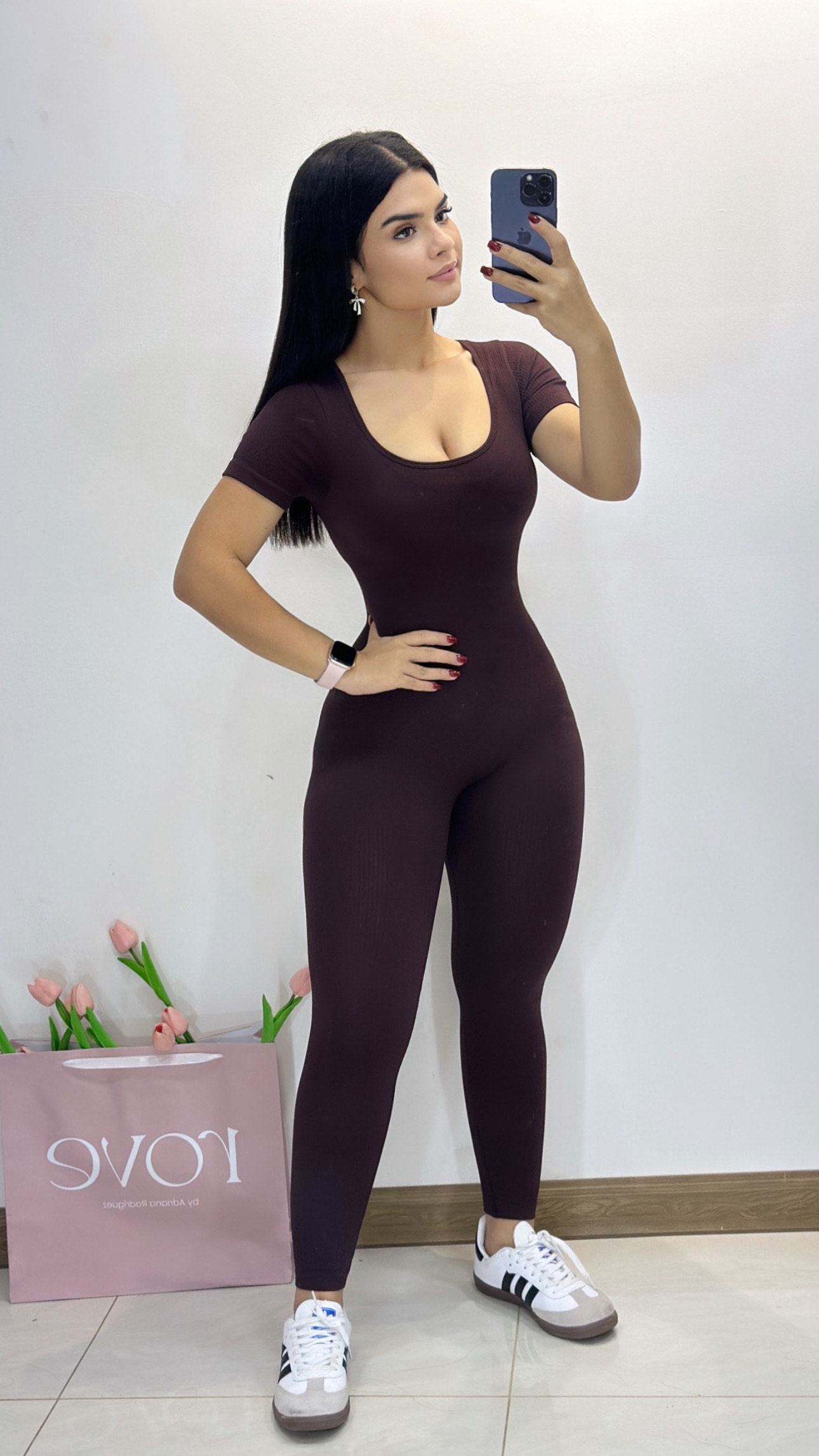 Jumpsuit deportivo de mangas cortas -  Café