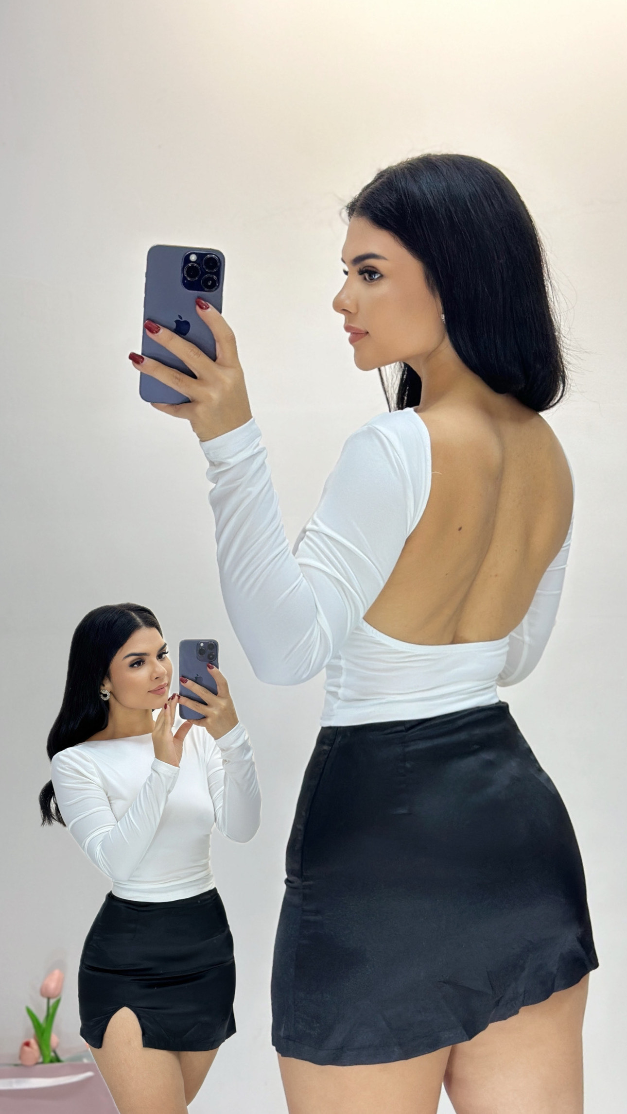 Blusa manga larga - Espalda abierta/ manga larga - Blanco