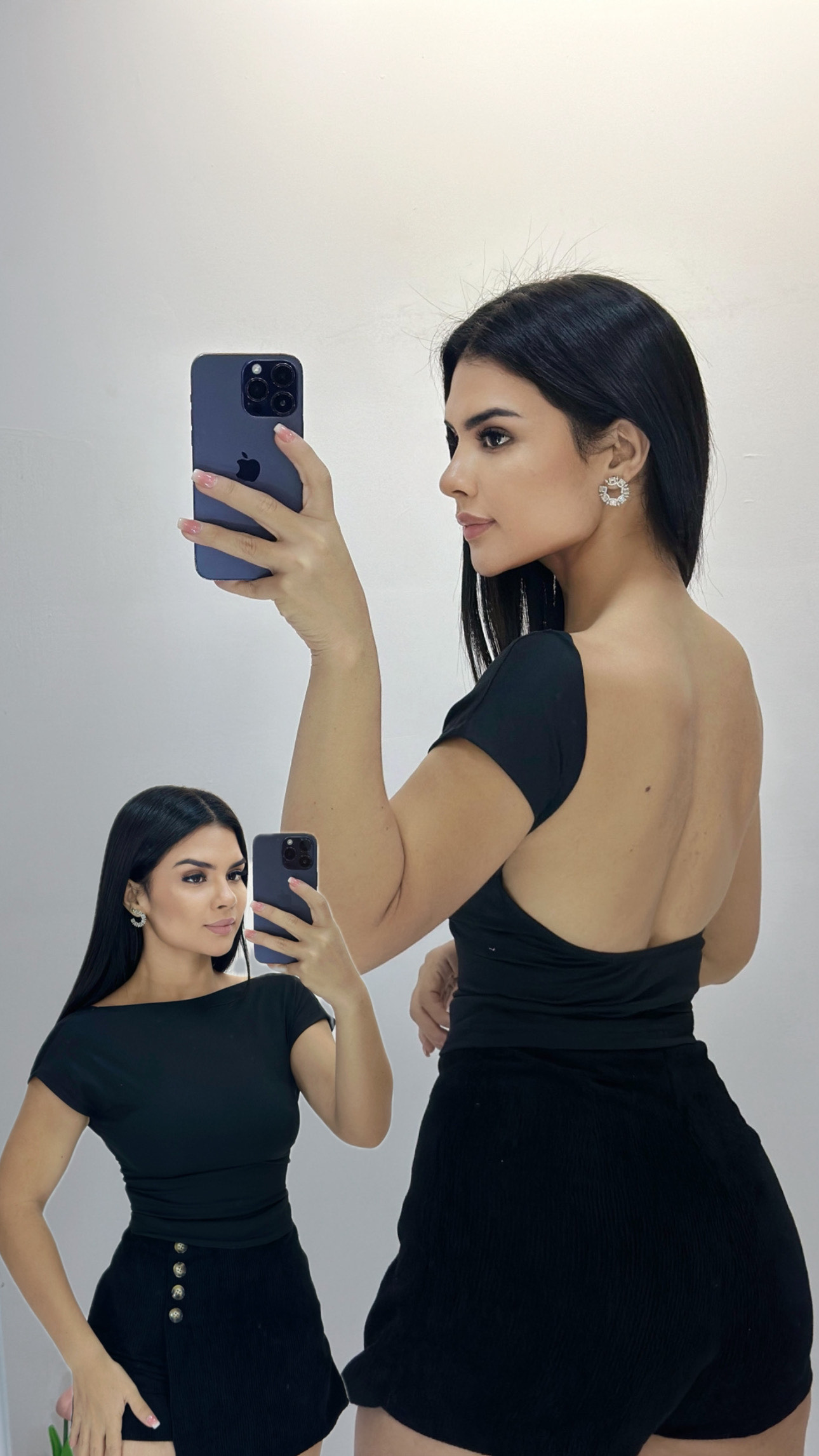 Blusa manga corta espalda abierta - Negra