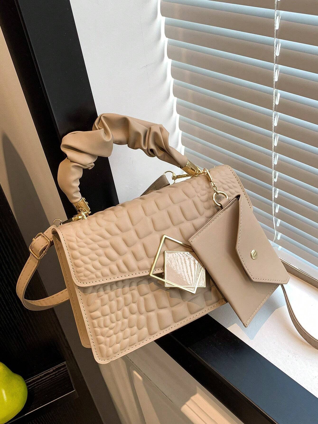 Bolso efecto piel con monedero - Caqui