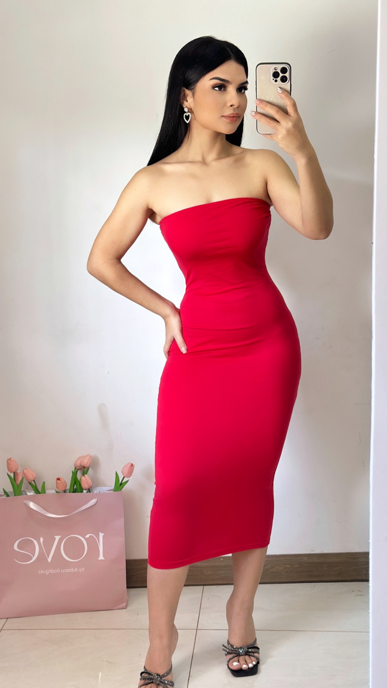 Vestido tubo midi basico - Rojo