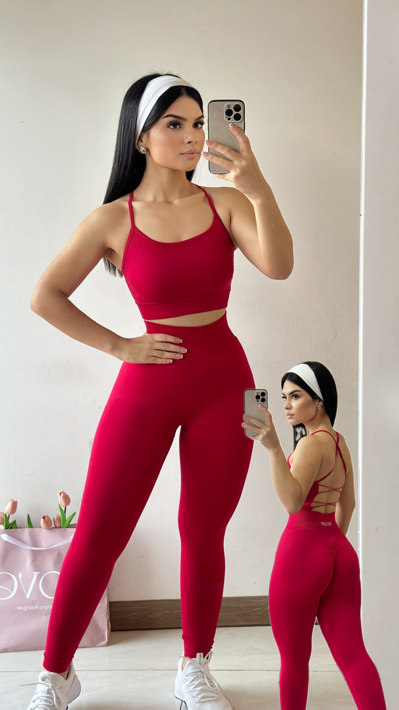 Set deportivo - licra larga + top espalda cruzada - Rojo