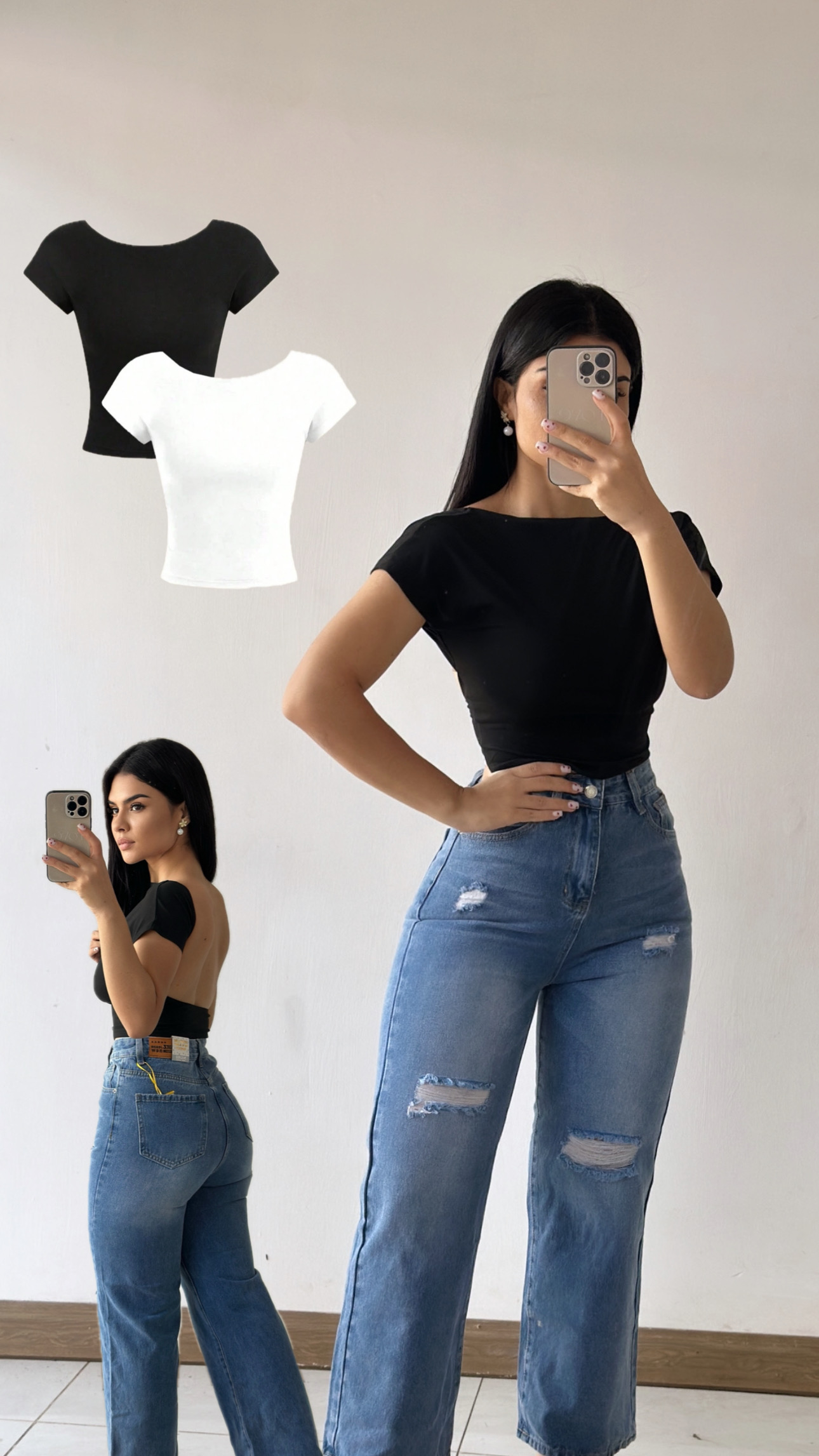 Croptop de mangas espalda abierta -  Negro