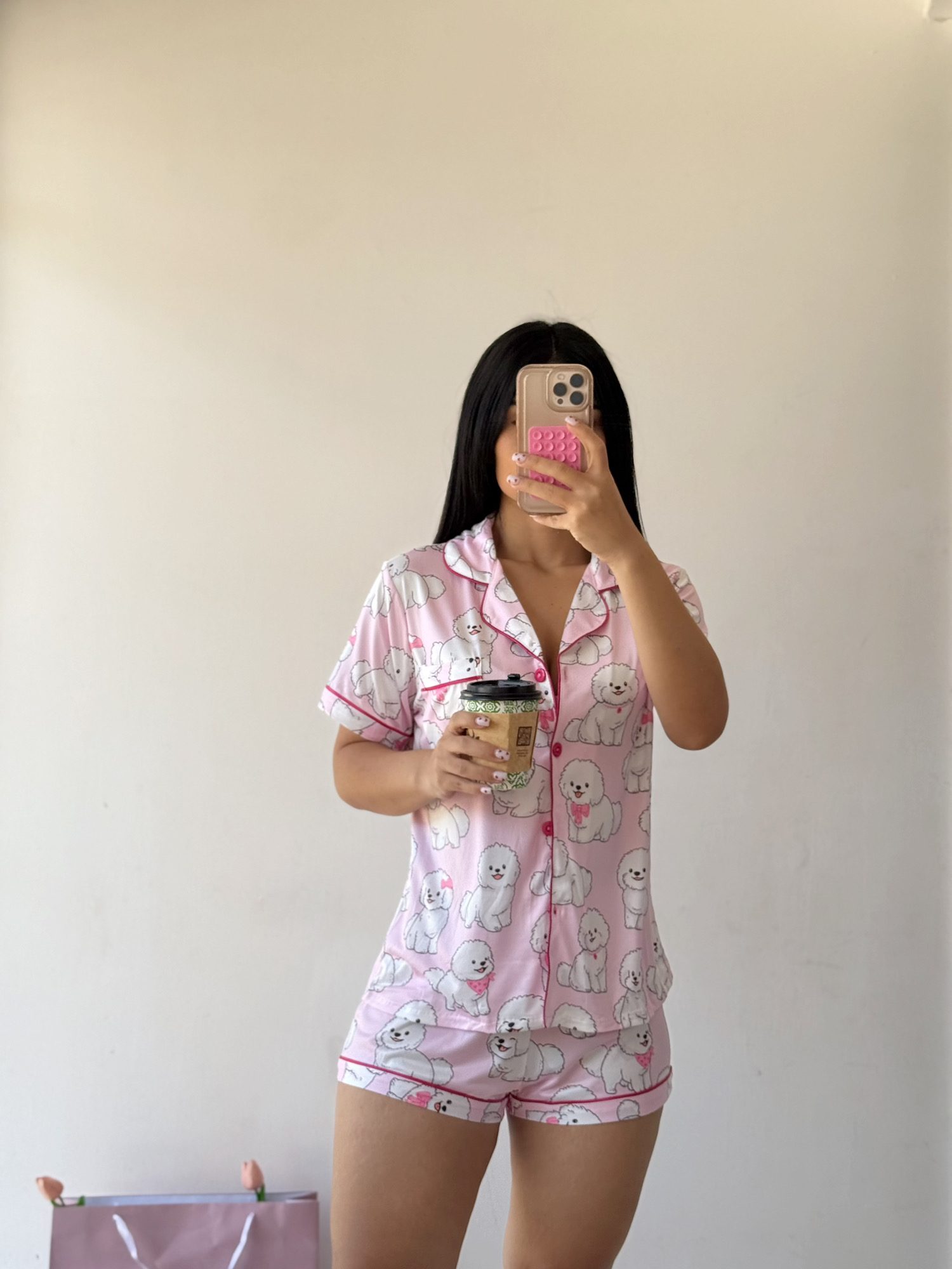 Pijama de estampado de perrito / Rosa