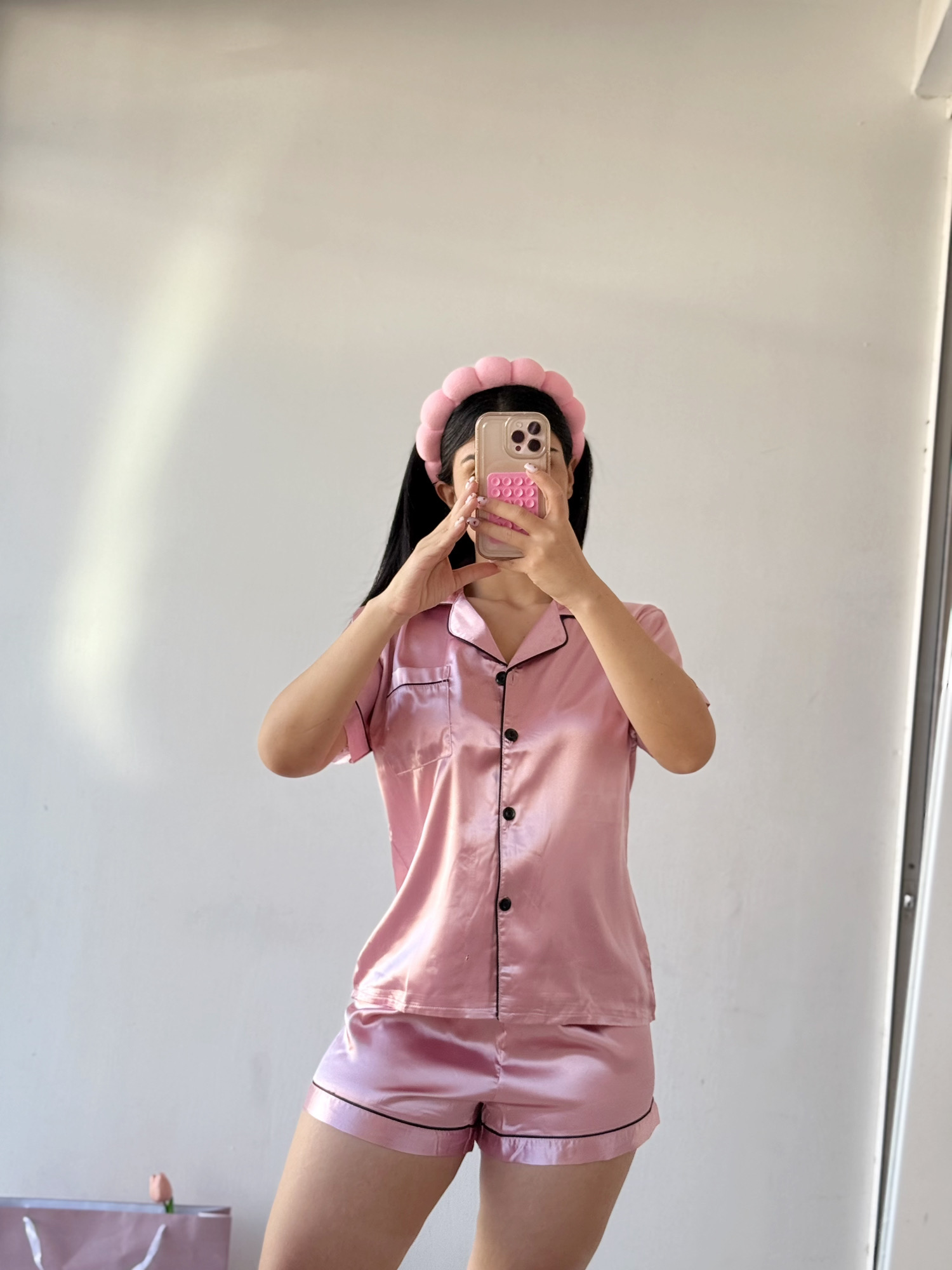 Conjunto saten de short - Rosa palo