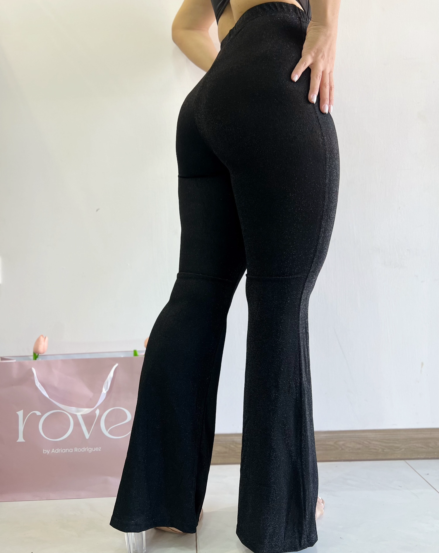Pantalon flare con brillos - Negro