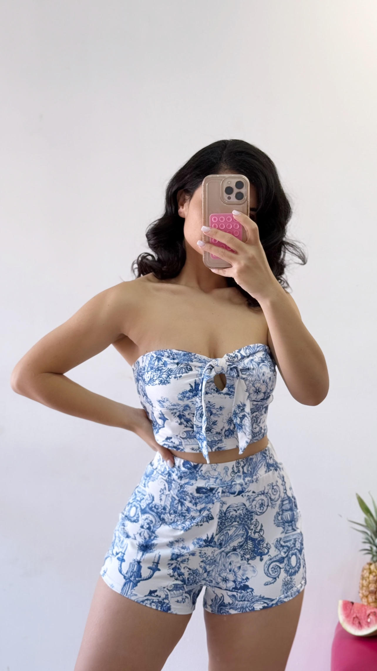 Conjunto de top + short - Azul con blanco