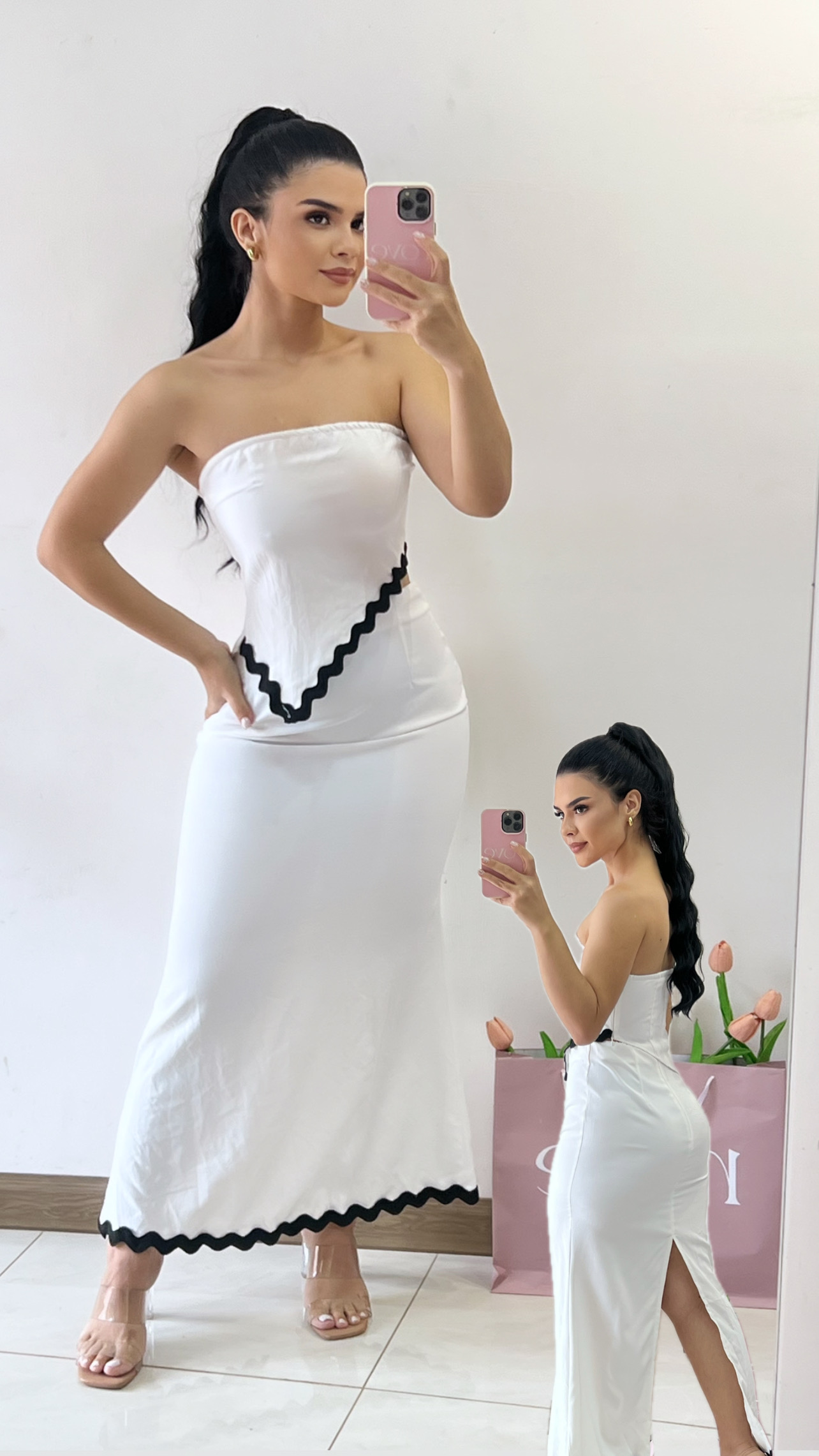 Conjunto croptop + midifalda - Blanco