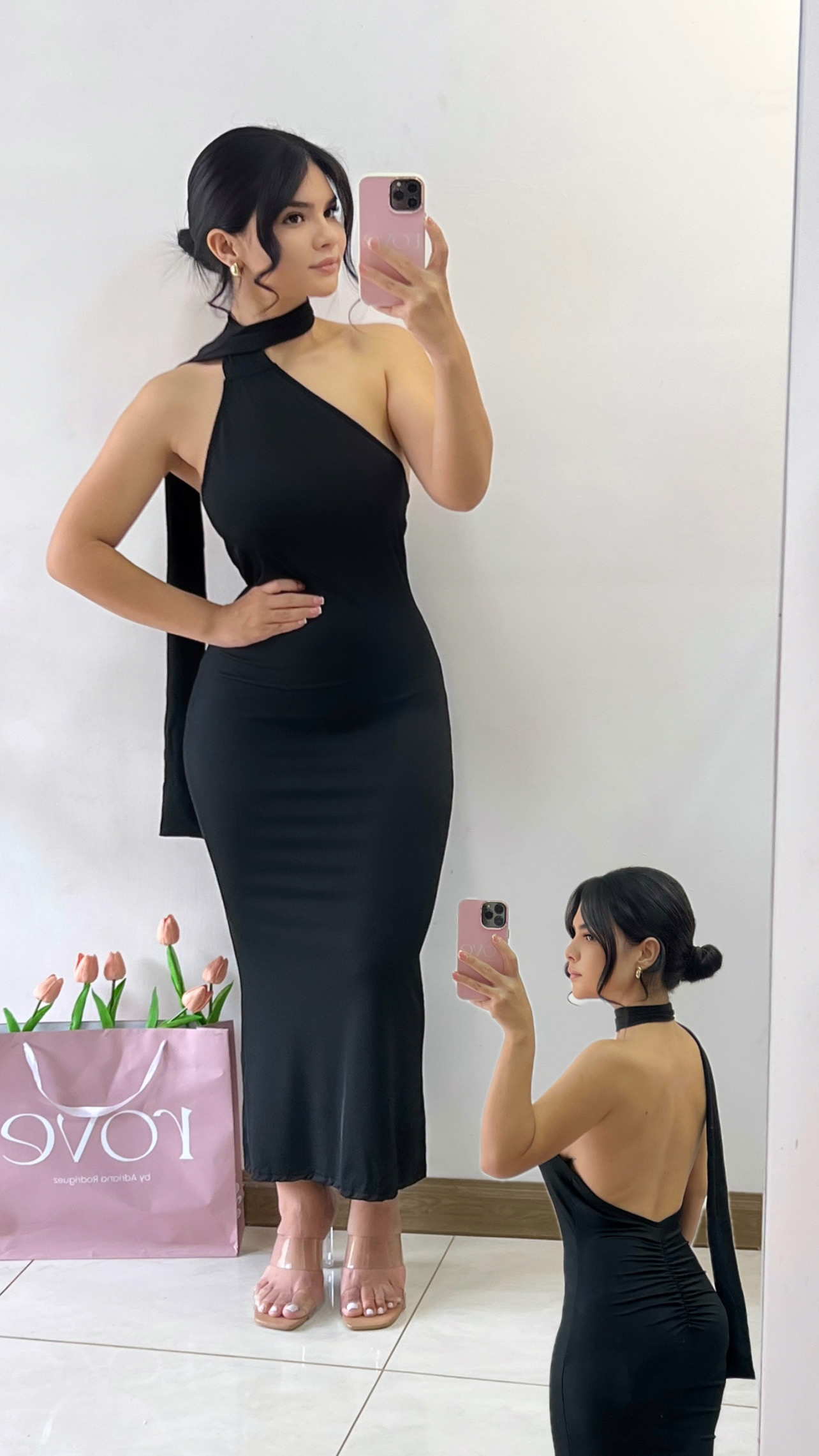 Vestido de gala Negro con tira larga