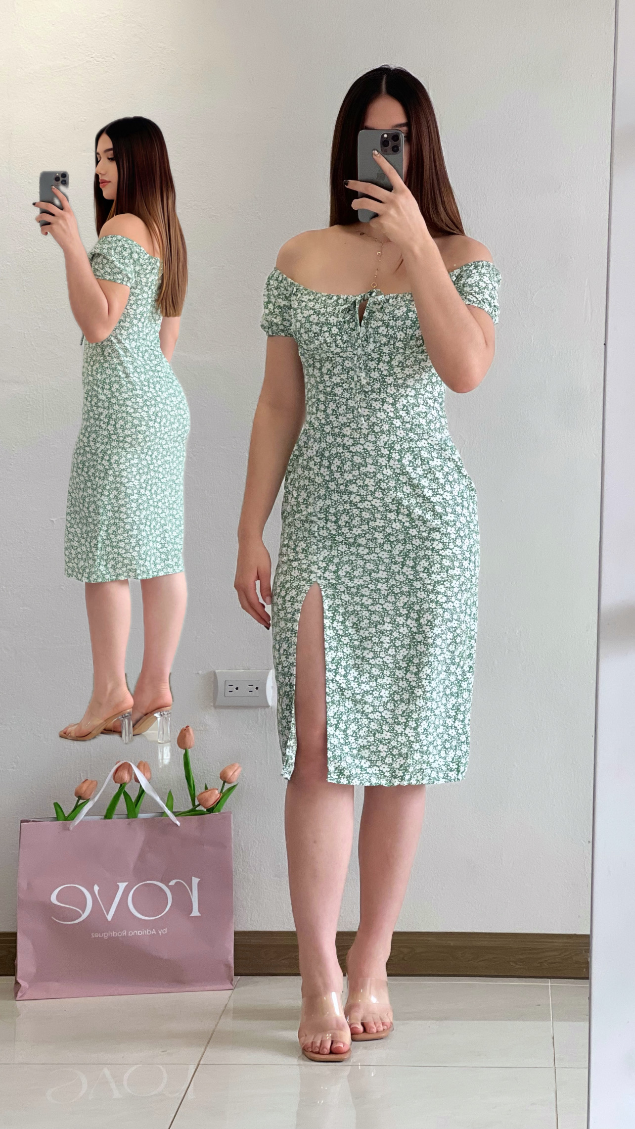 Vestido MIDI estampado floral - Verde