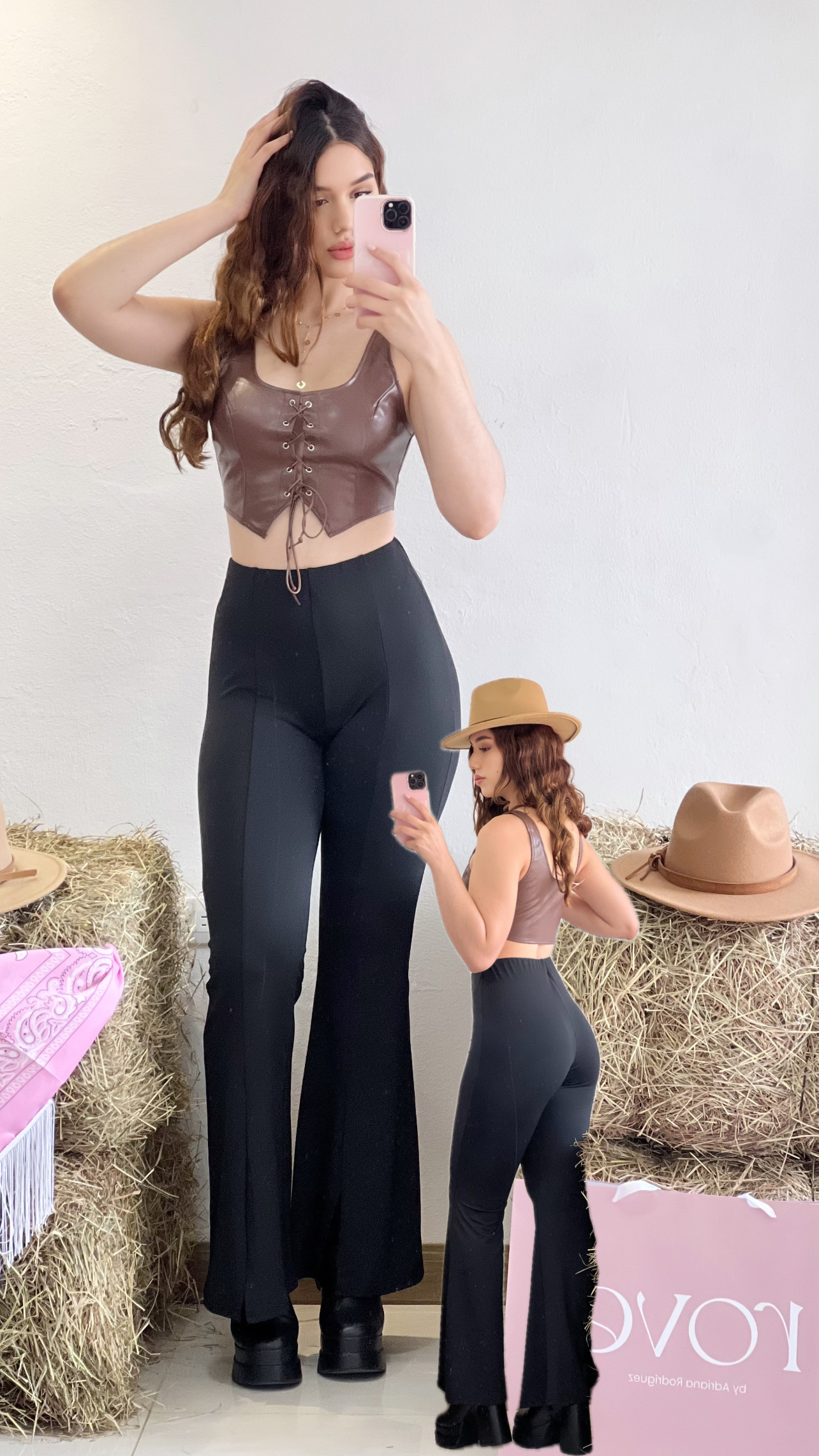 Pantalón flare con abertura - Negro