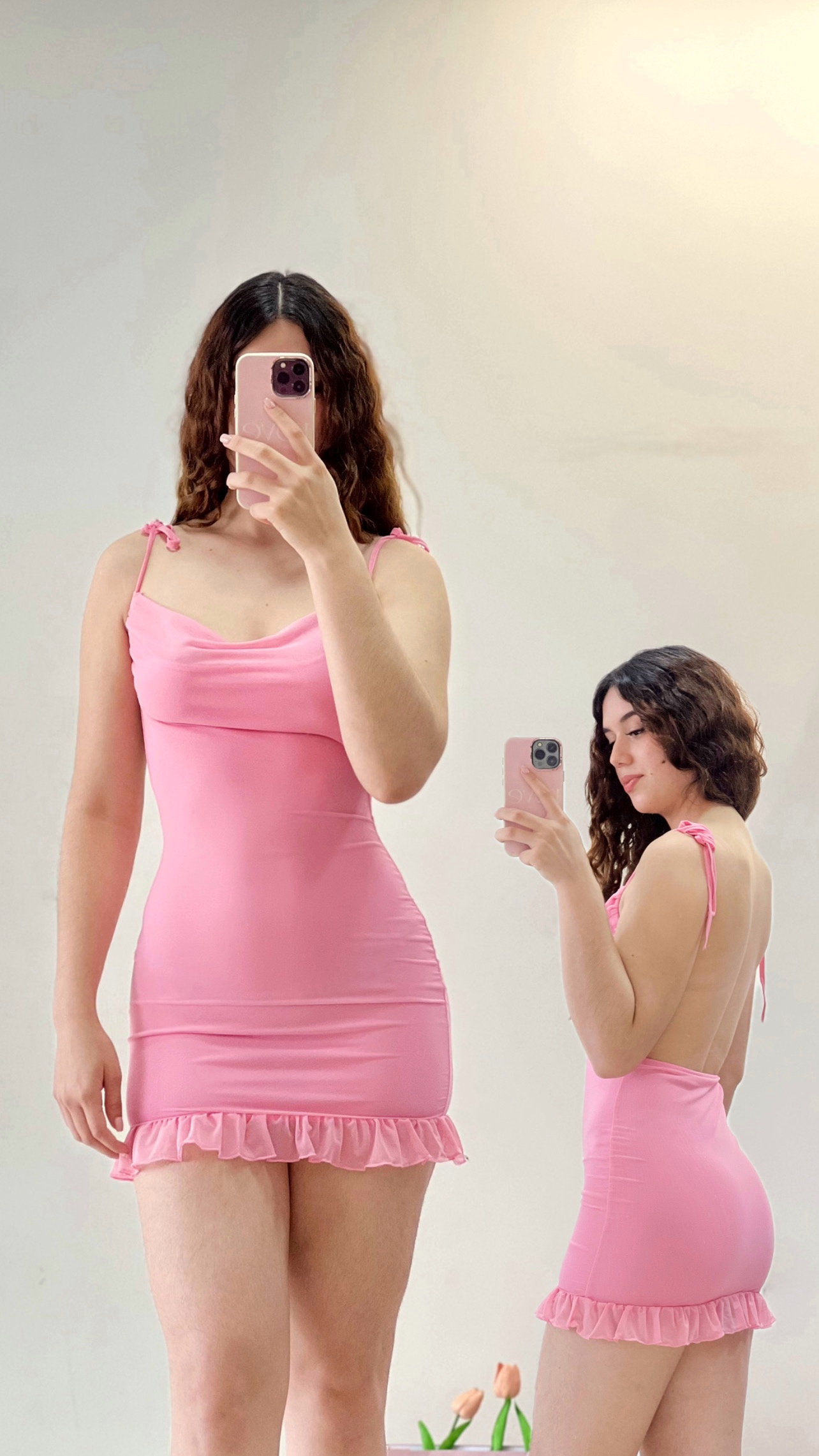 Vestido corto espalda abierta - Rosa pastel