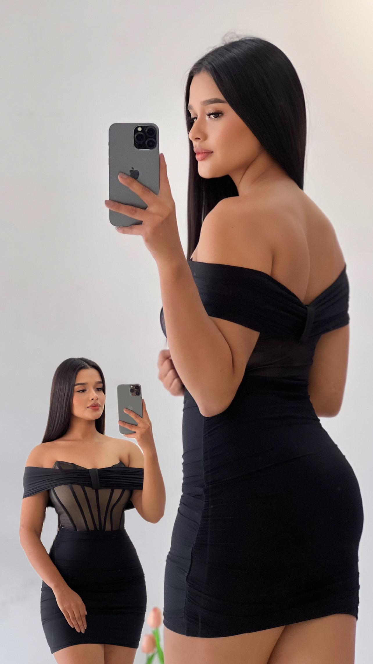 Vestido corto tipo lazo - Negro