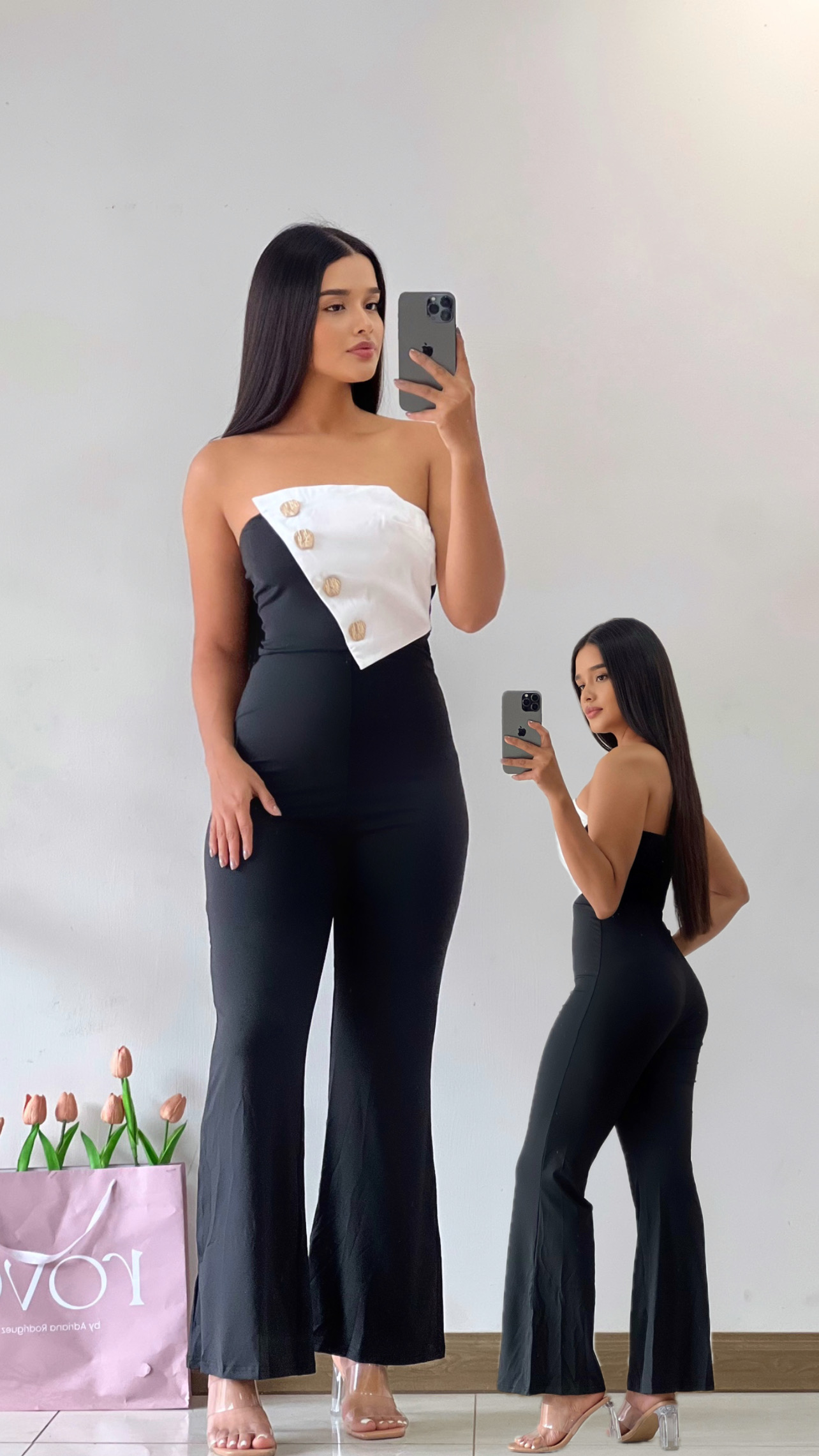 Jumpsuit con botones negro/blanco