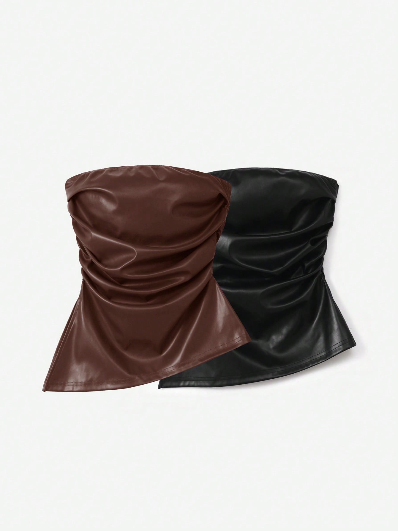 Blusa de cuerina strapless café