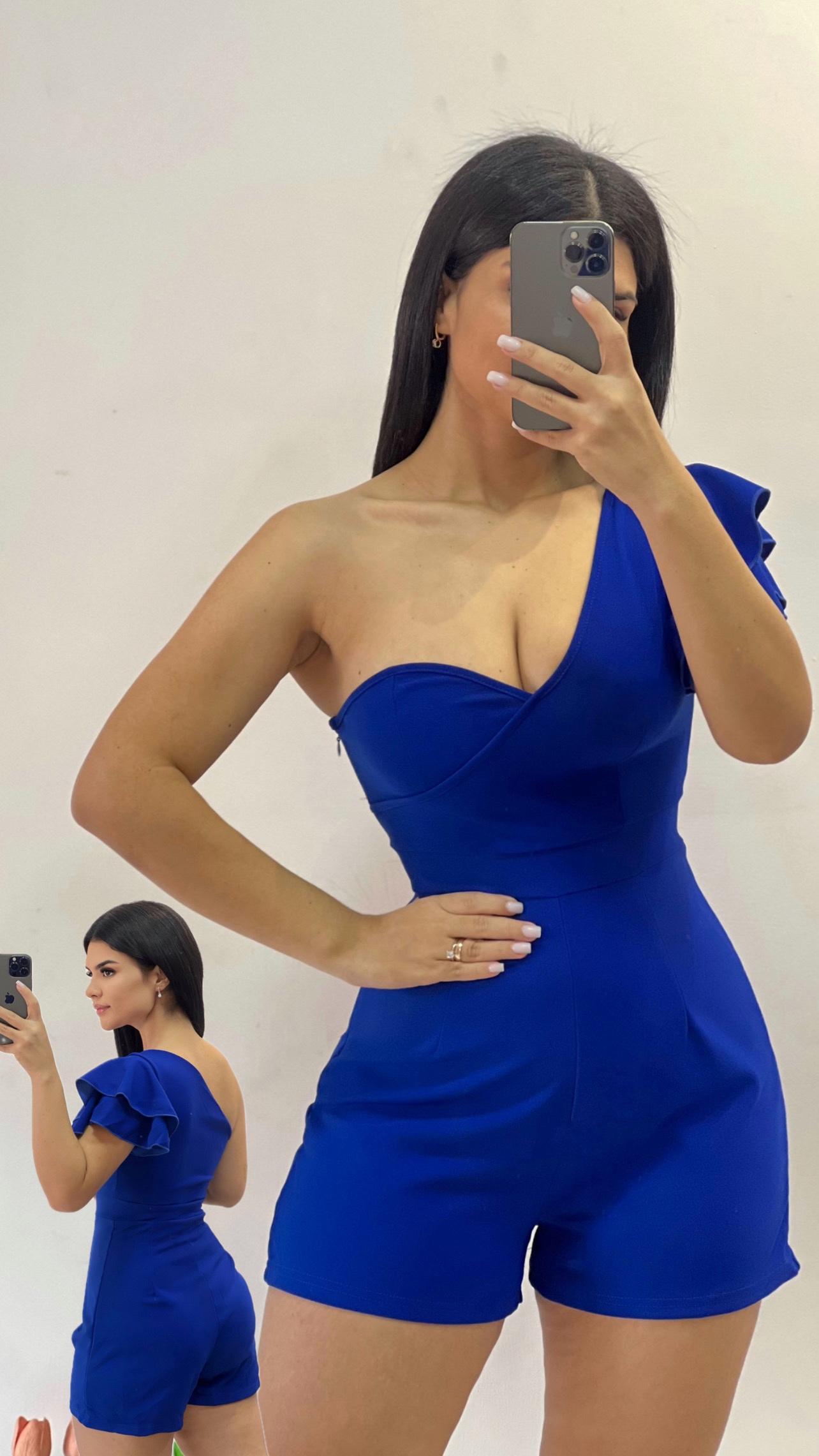 Romper de una manga con vuelos - azul