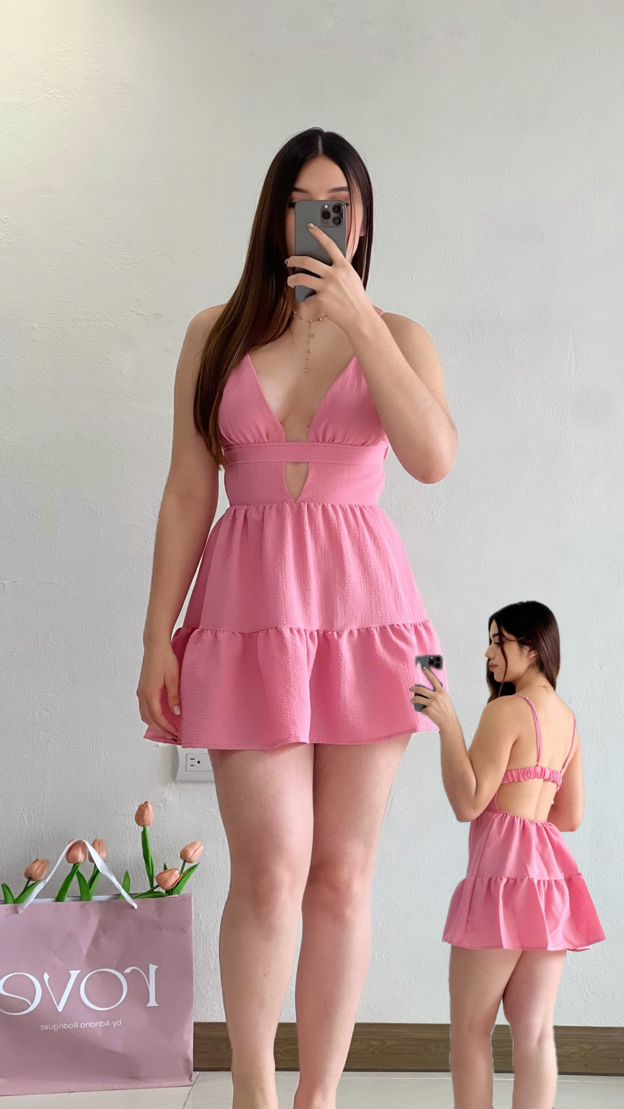 Vestido corto rosa palo