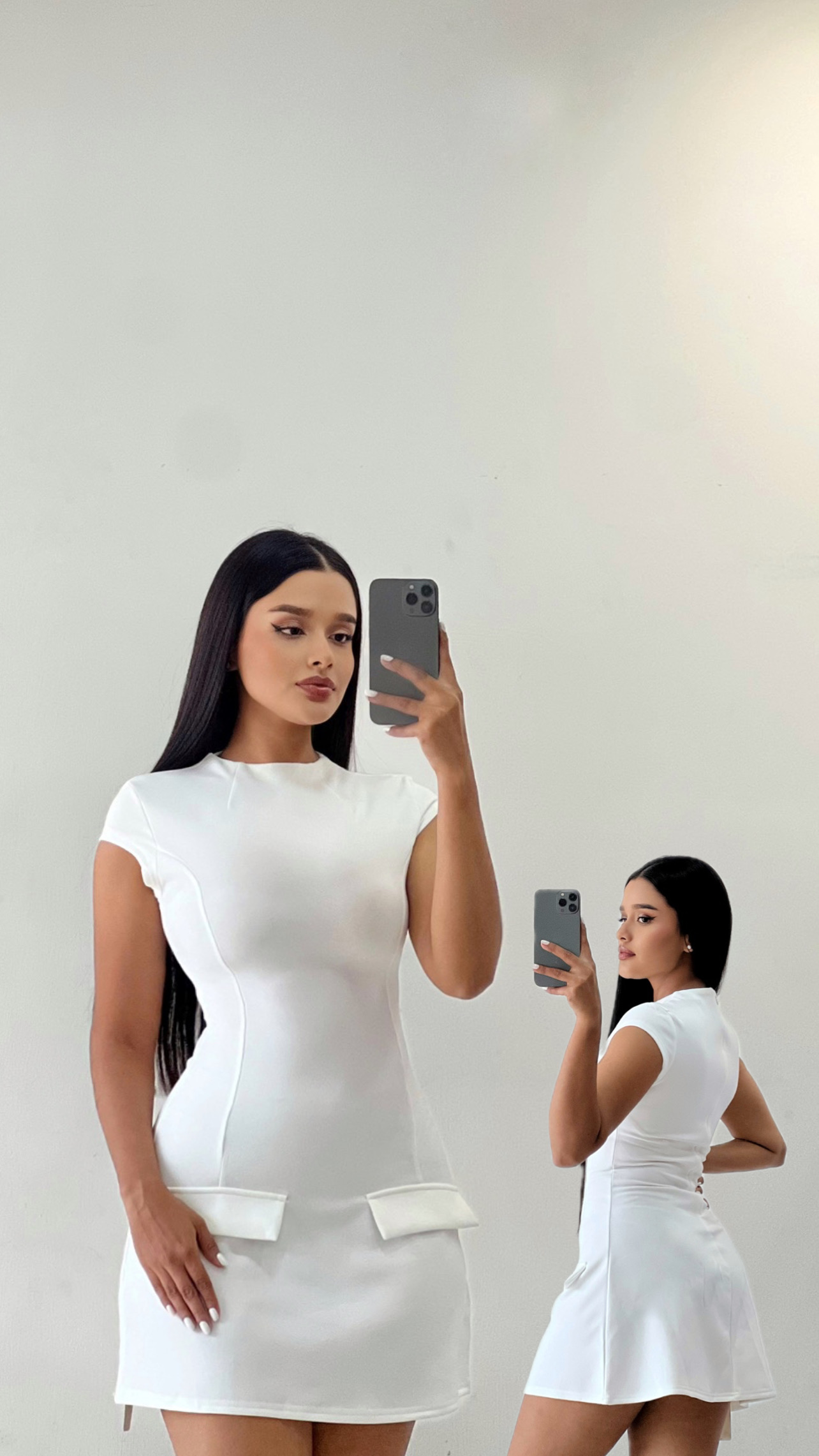 Vestido corto con mangas Blanco