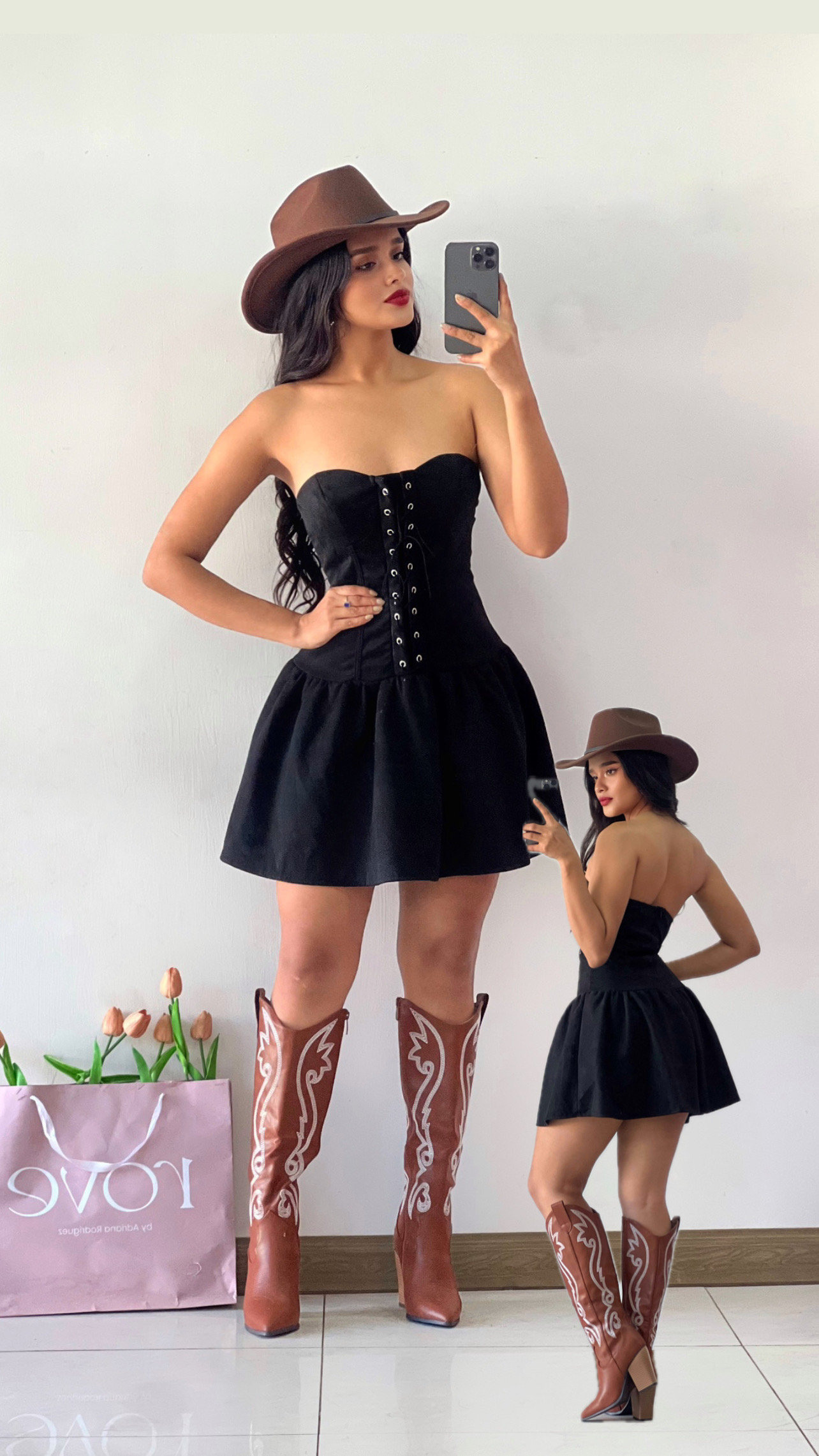 Vestido corto cowgirl negro corsé