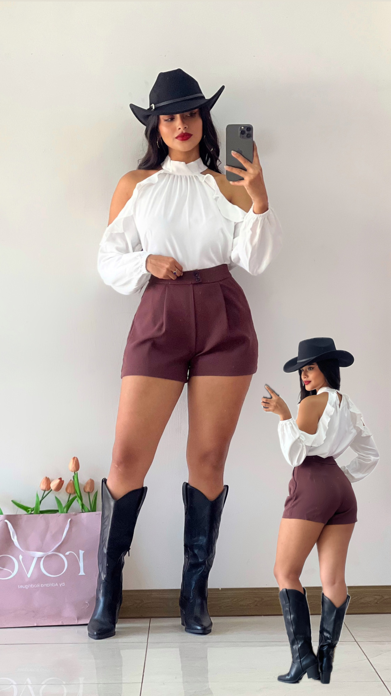 Conjunto de blusa + short cafe