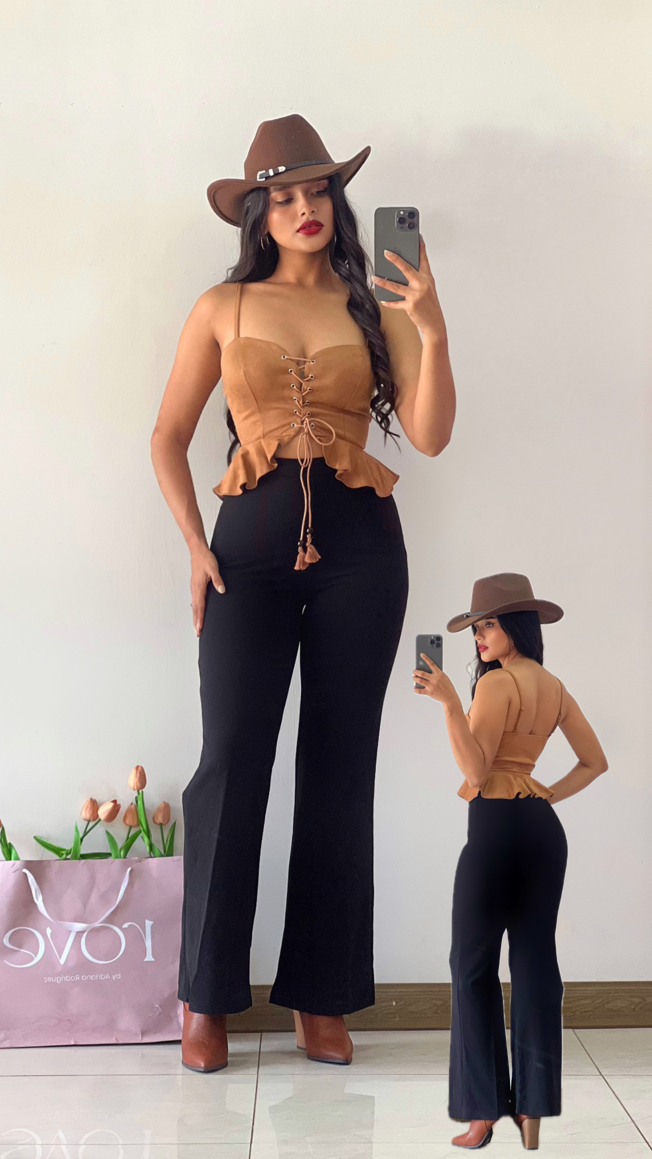 Blusa de cuero de amarrar