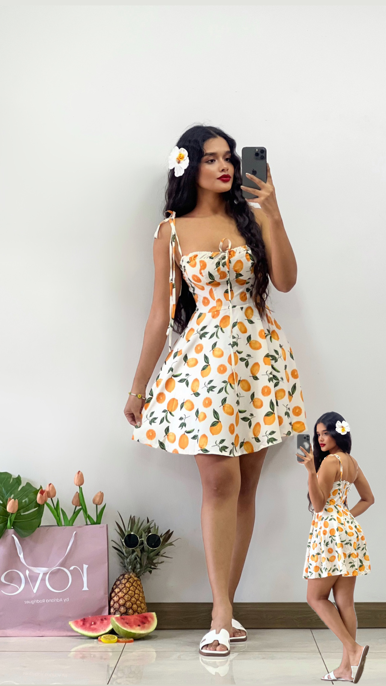 Vestido corto de naranjas