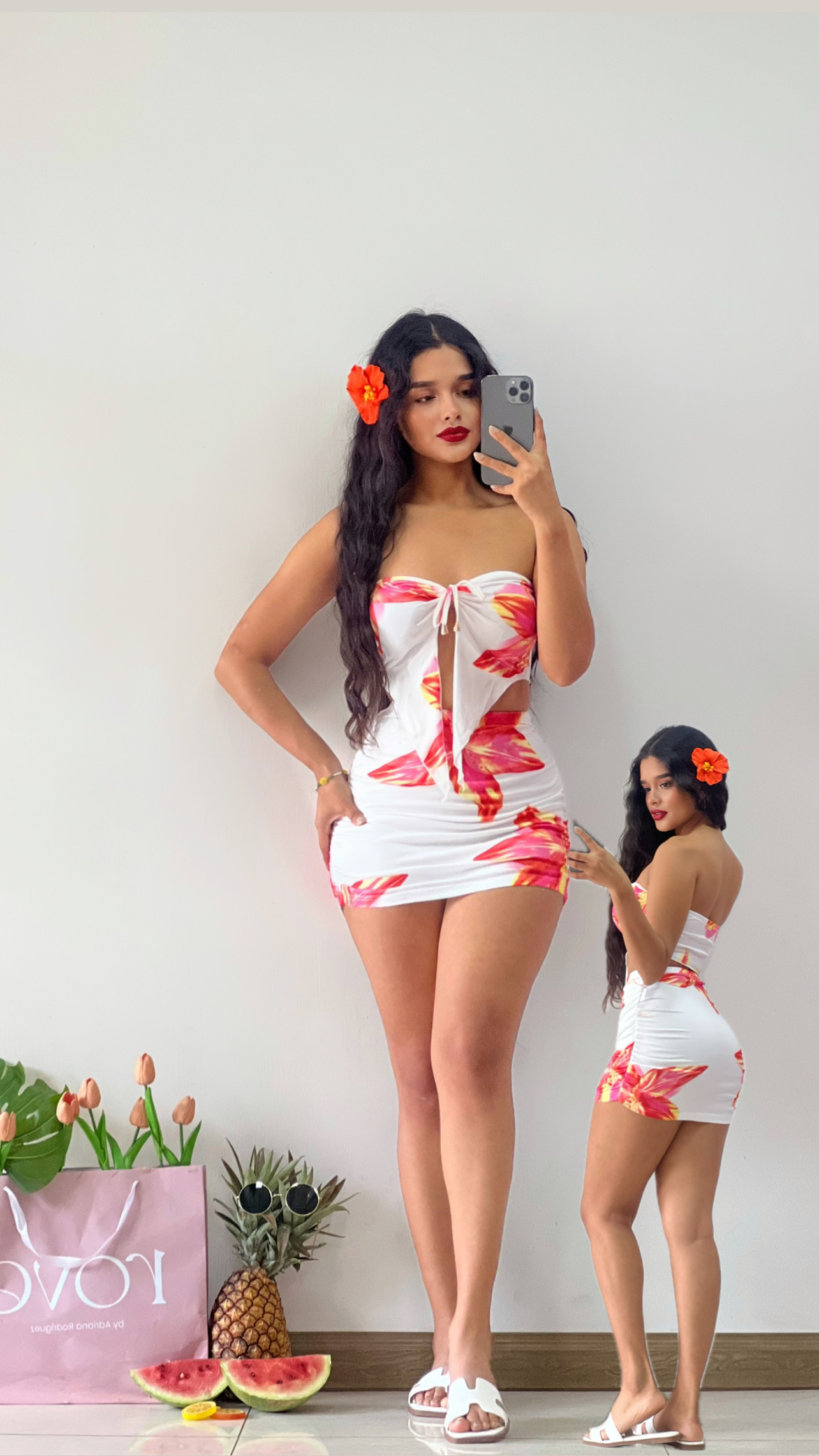 Conjunto de croptop + minifalda estampado