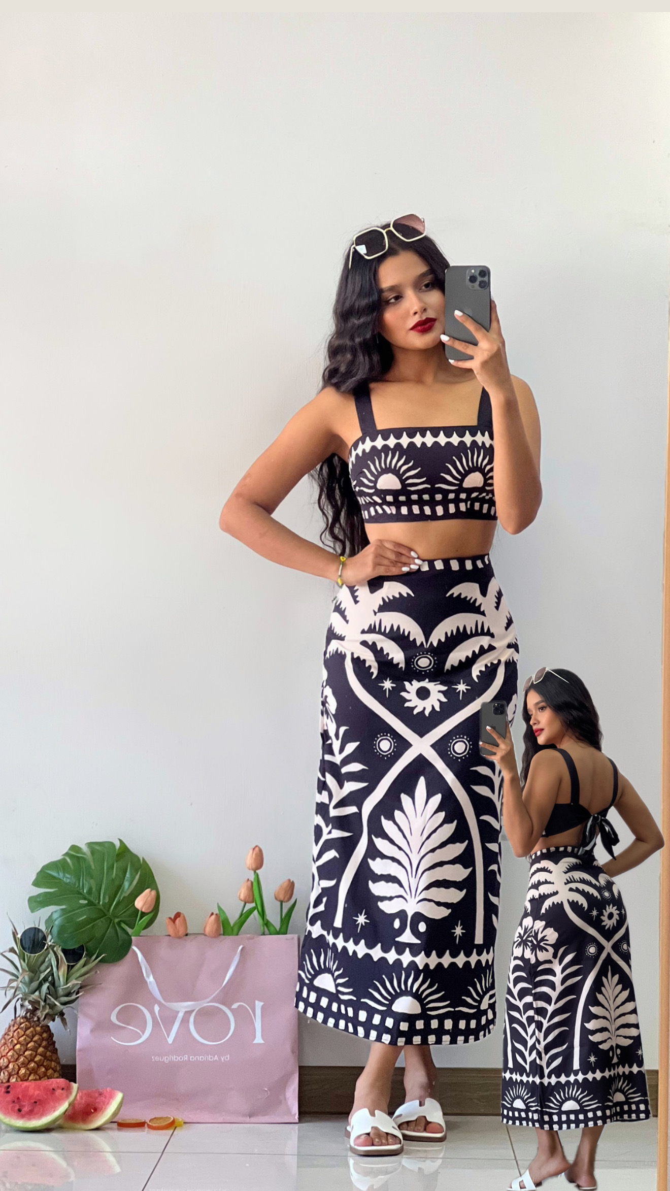 Conjunto de croptop + midifalda griego