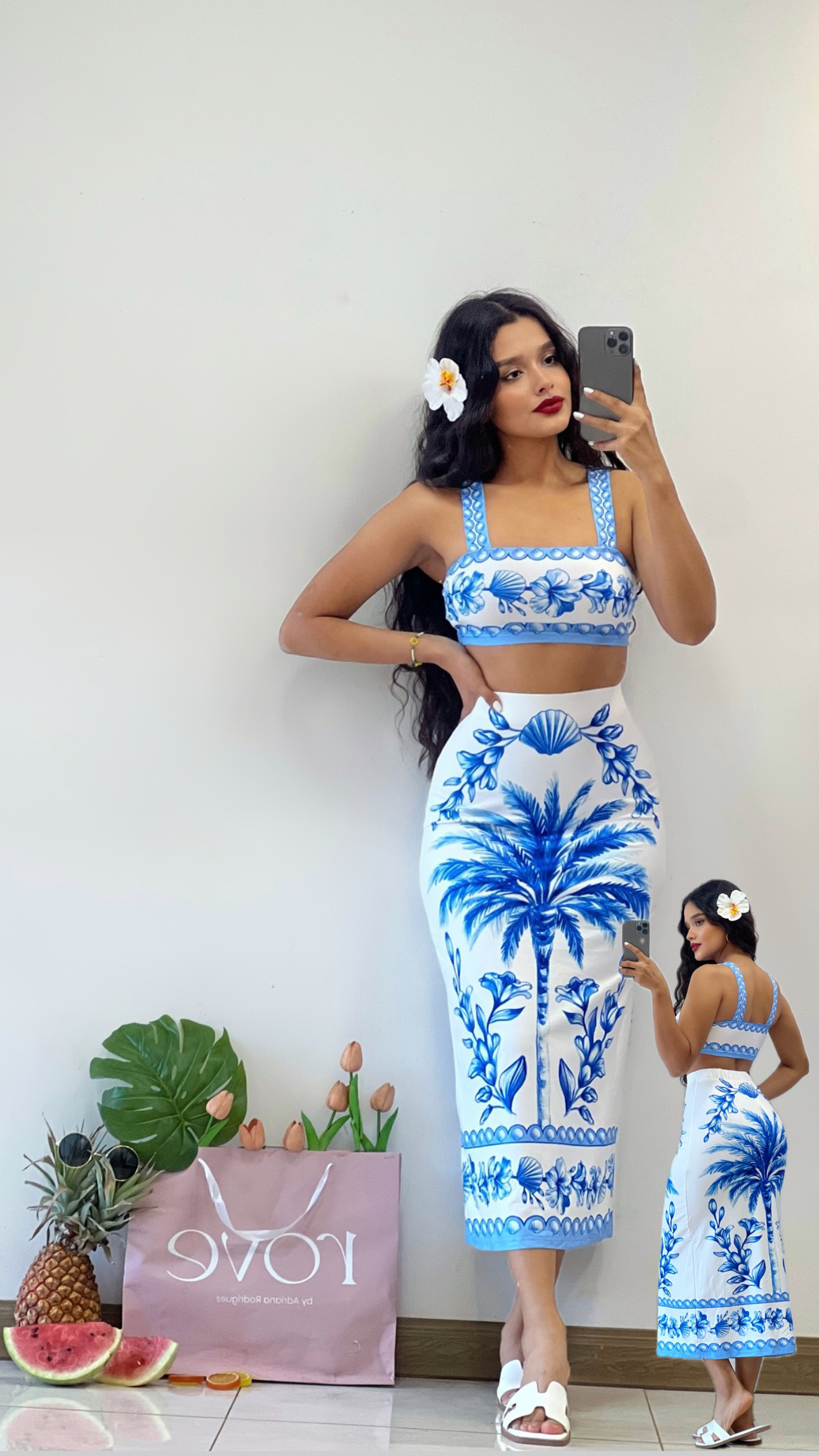 Conjunto de croptop + midifalda Azul