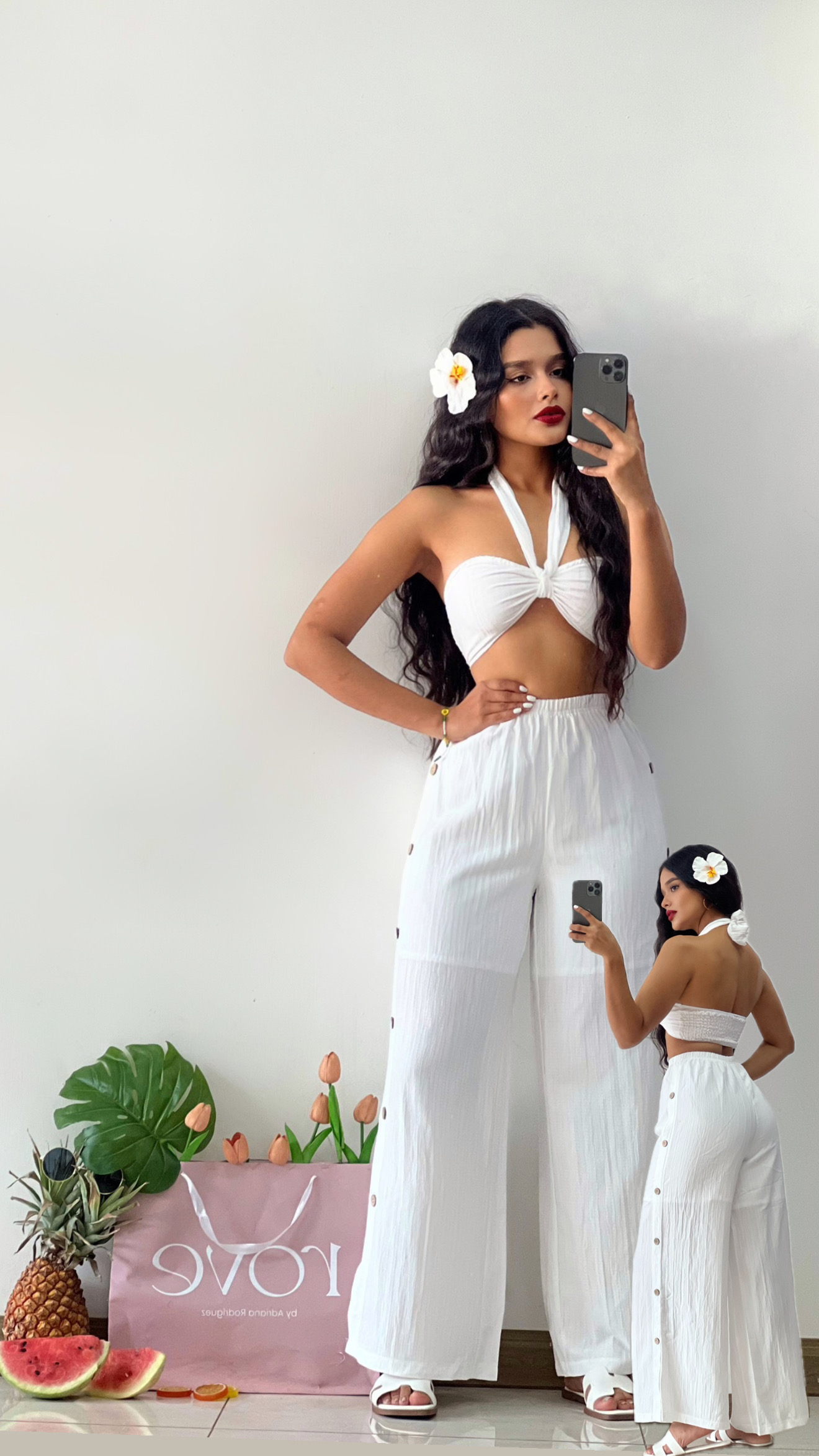 Conjunto Croptop + Palazzo Blanco Summer