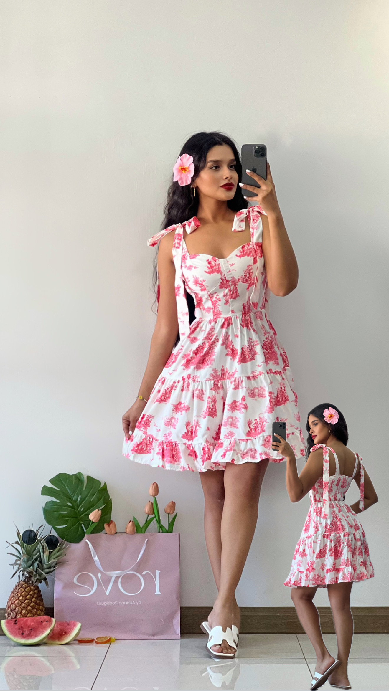 Vestido corto estampado rosa