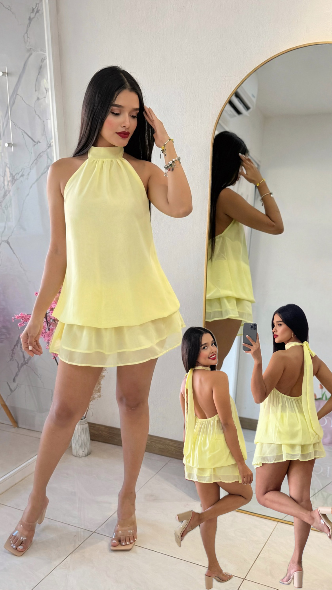 Vestido corto con cuello amarillo