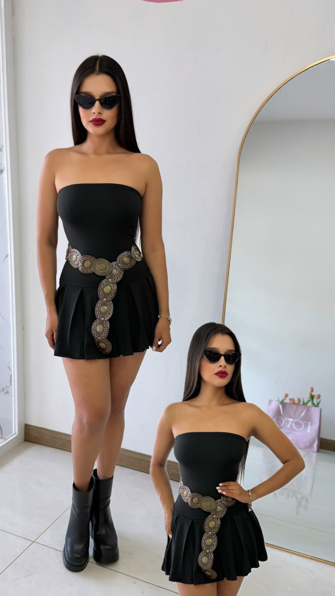 Vestido corto plisado tubo negro