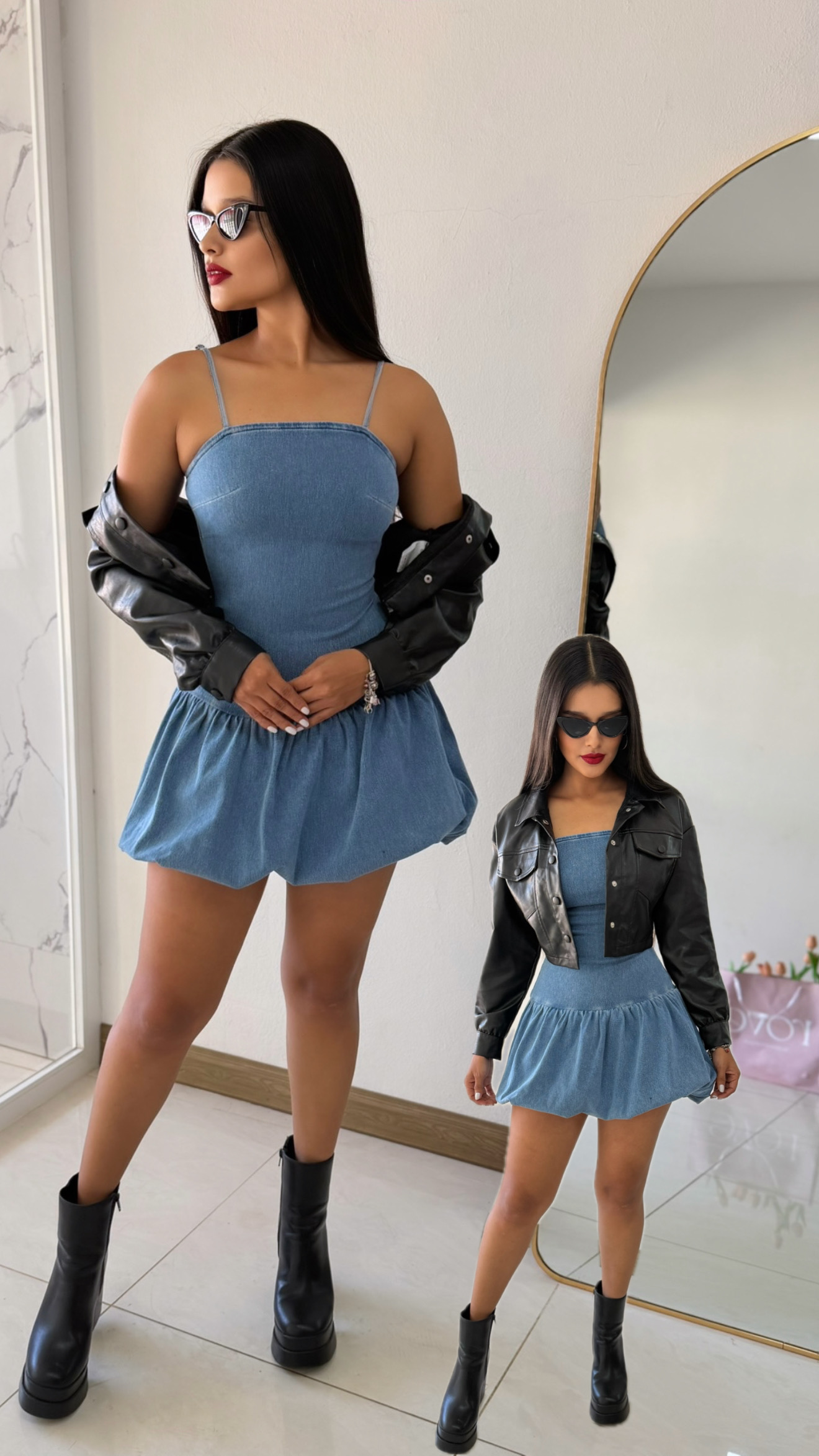 Chaqueta cuerina negra