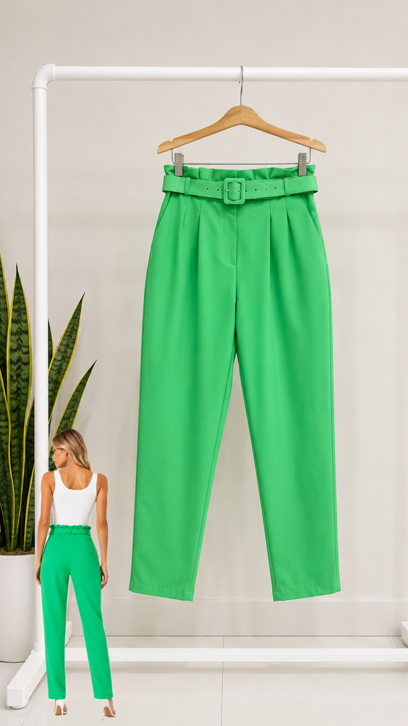 Pantalón con vuelos y fajón - Verde - Talla L