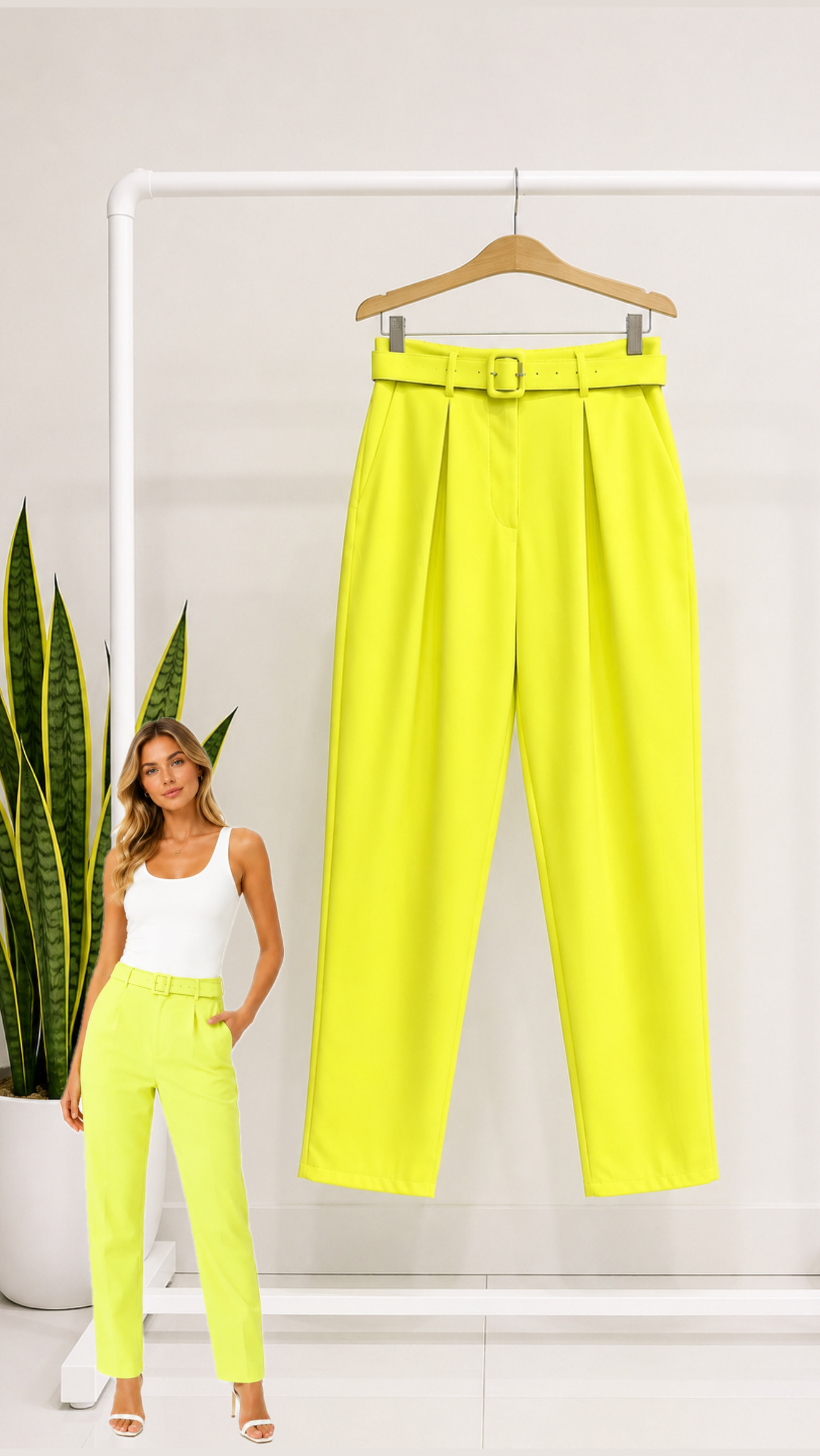 Pantalón de vestir con fajón  - Amarillo - Talla L