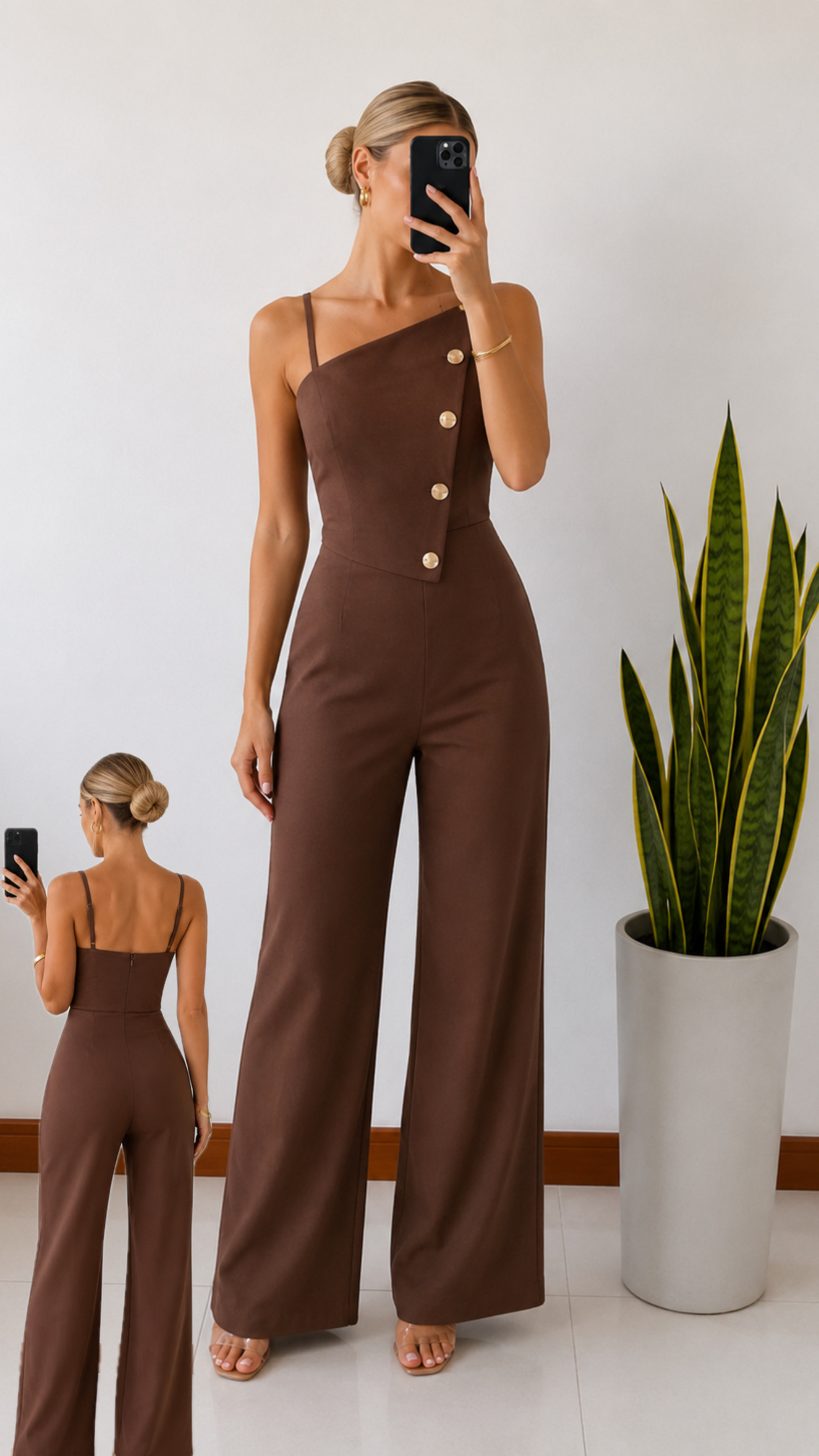 Jumpsuit formal de botones cafe