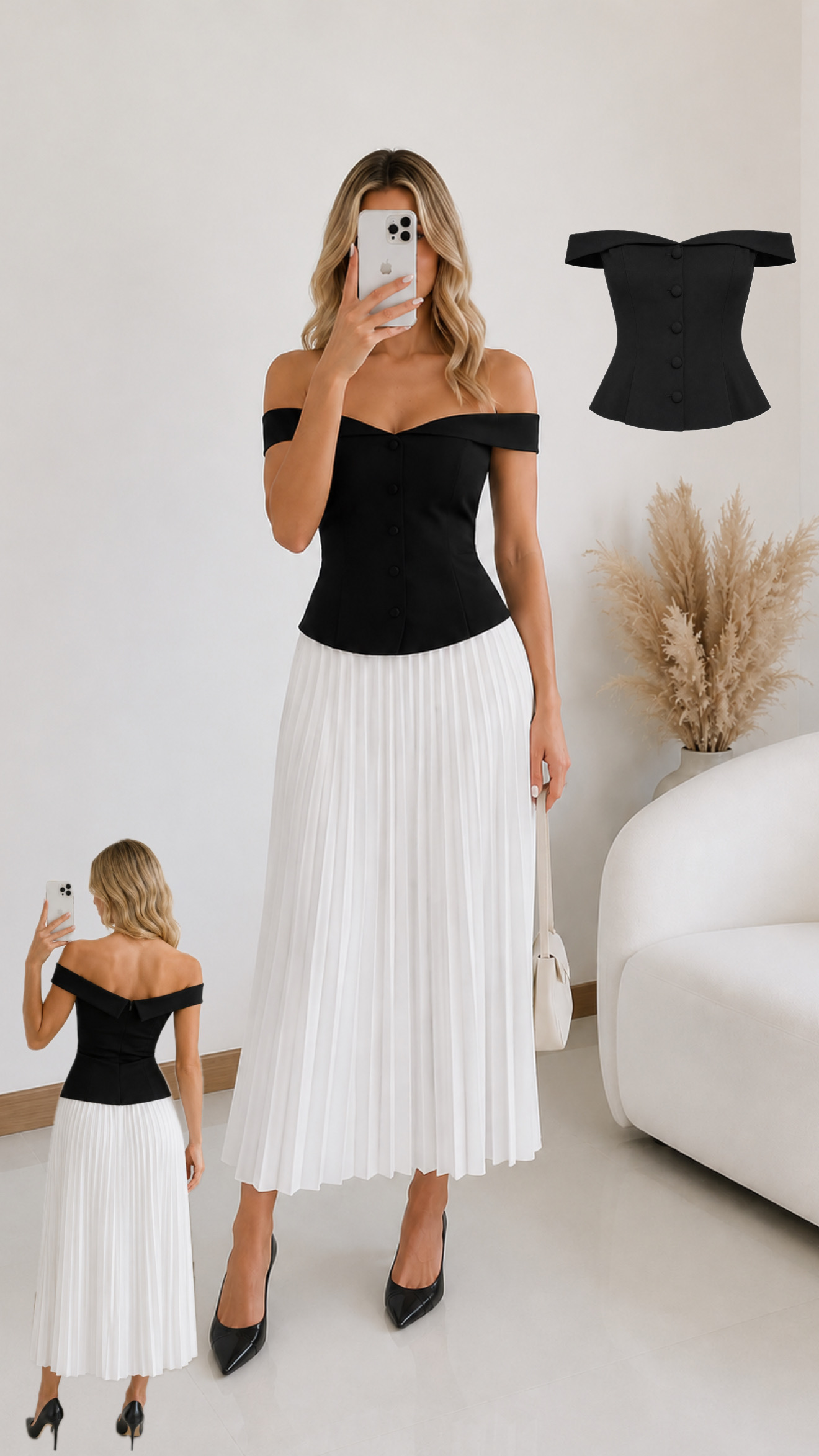 Conjunto de falda plisada + blusa